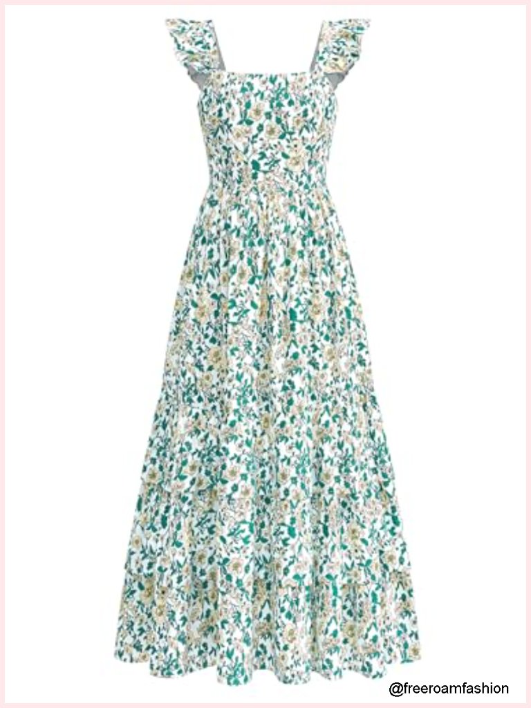 Ruffle Smocked Tiered A-Line Maxi Dress With Pockets